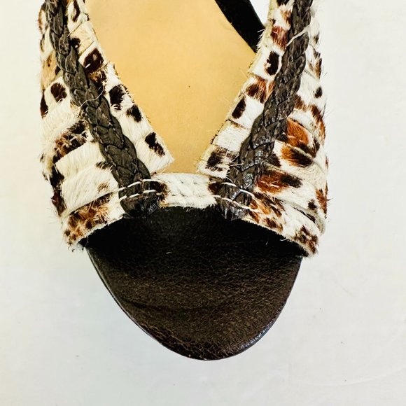L.A.M.B. LAMB STRAPPY SLINGBACK LEATHER AND FUR STILLETO HIGH HEELS - Picture 6 of 10